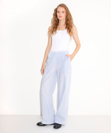 calça pijama cós com elástico listrada mindset azul P