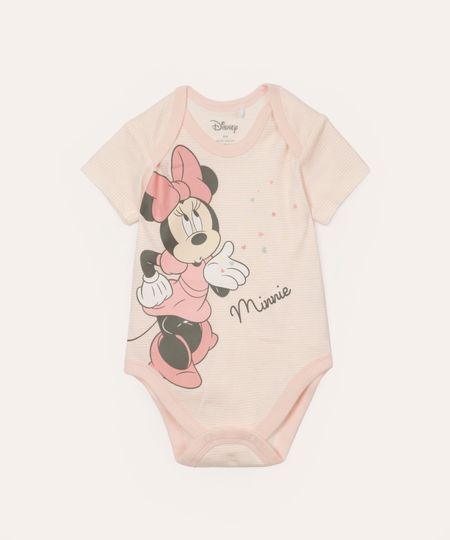 body de algodão infantil manga curta minnie off white 3-6