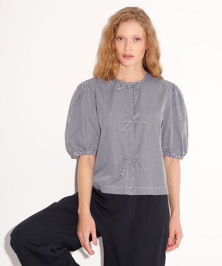 camisa de algodão manga bufante xadrez mindset off white P