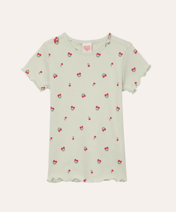 camiseta de algodão infantil manga curta cerejas verde 5