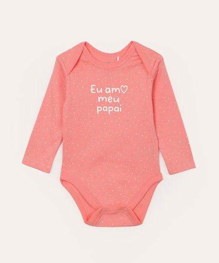 body de algodão infantil manga longa eu amo meu papai rosa 0-3