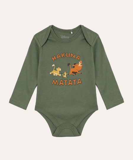 body de algodão infantil manga longa hakuna matata verde 0-3