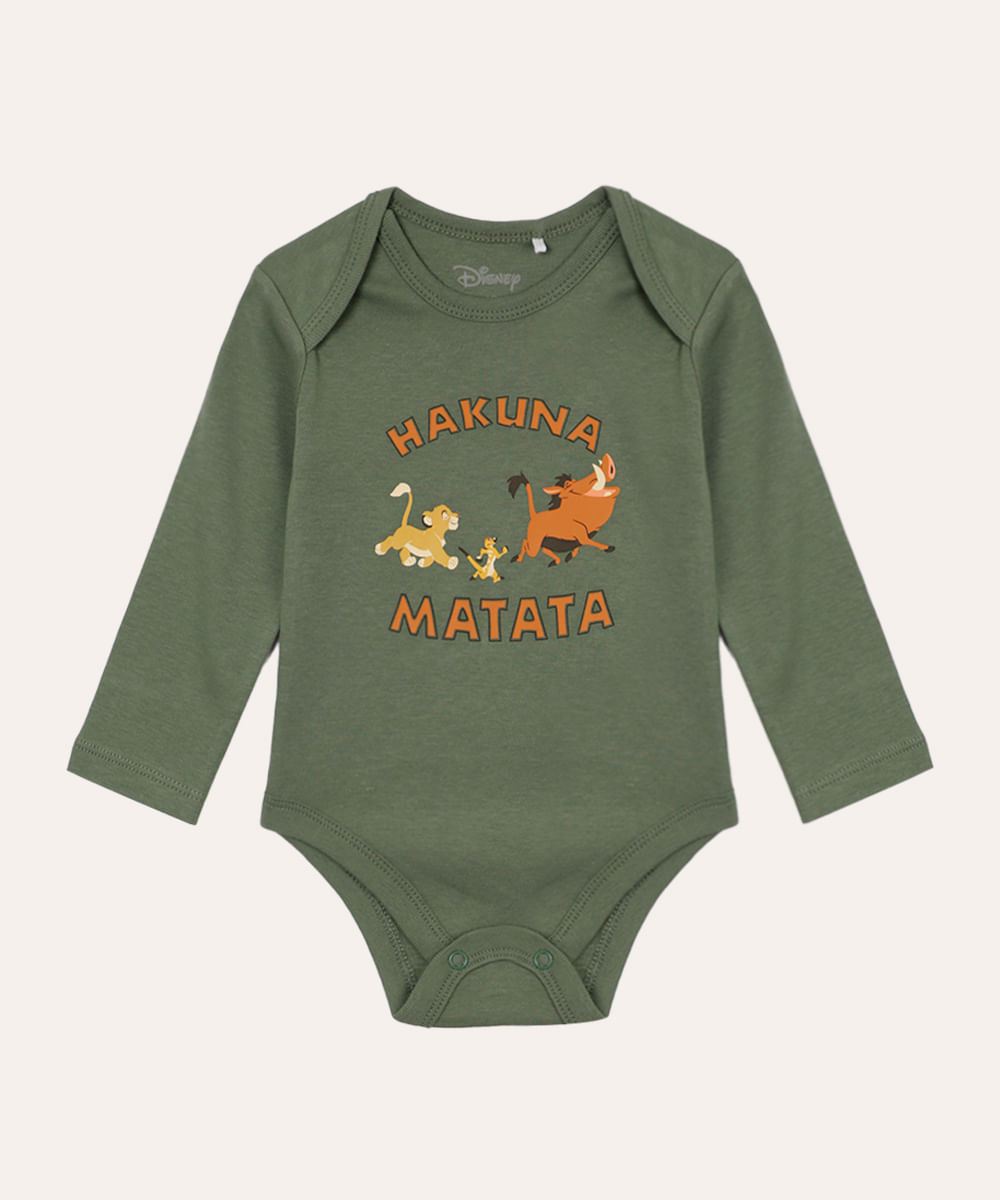 body de algodão infantil manga longa hakuna matata verde
