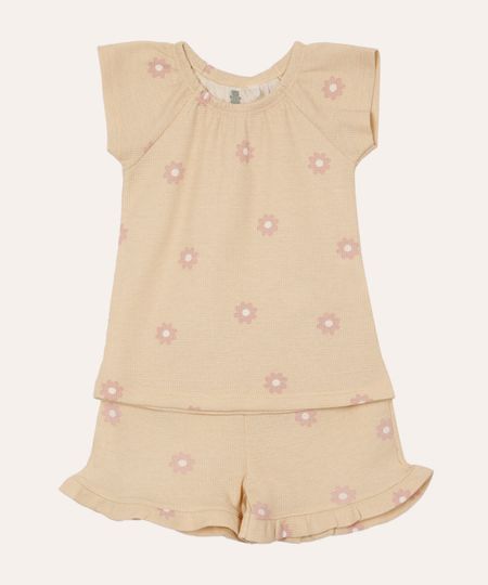 conjunto de algodão infantil flores bege 12-18 conjunto de algodão infantil flores bege 12-18