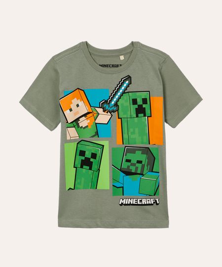 camiseta de algodão infantil minecraft verde 10 camiseta de algodão infantil minecraft verde 10