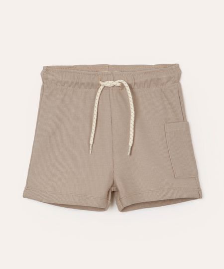 short de algodão infantil com bolso texturizado bege 5