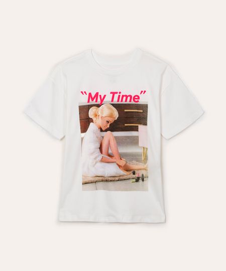 camiseta de algodão juvenil my time barbie off white 10 camiseta de algodão juvenil my time barbie off white 10