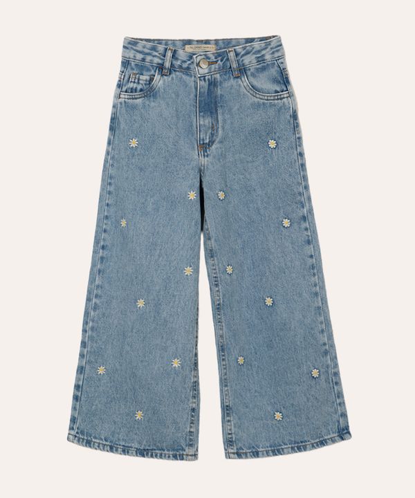 calça wide leg infantil jeans margaridas azul 4