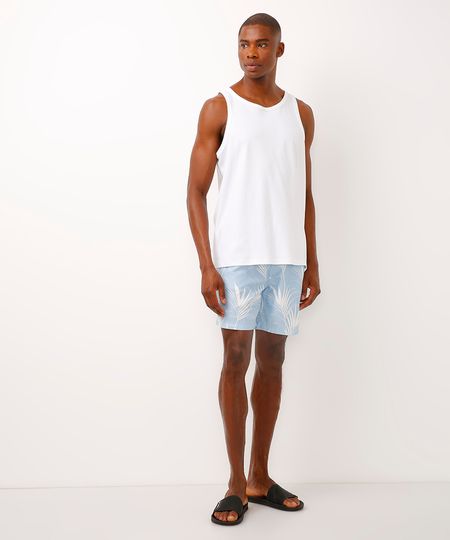 short reto cós com elástico folhagem azul M