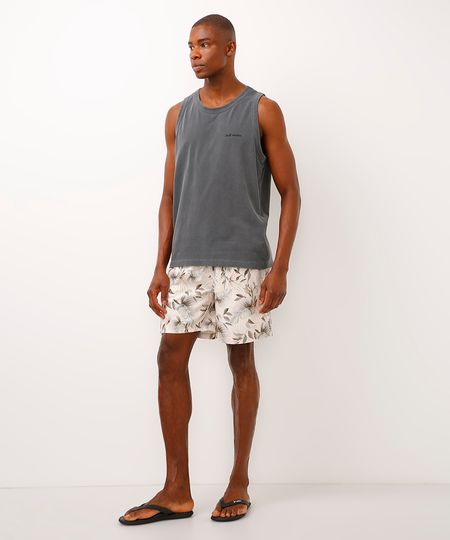 short com cós elástico folhagem off white P