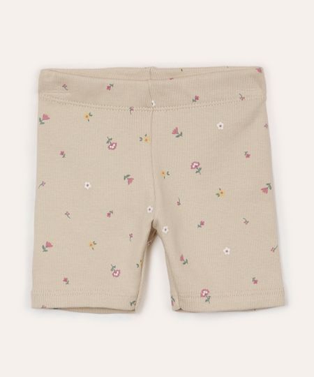 bermuda de algodão infantil floral bege 2 bermuda de algodão infantil floral bege 2