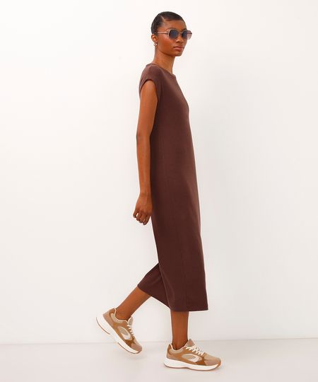 vestido midi básico canelado muscle tee marrom GG