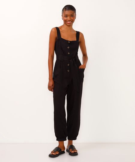 macacão jogger de viscose com botões preto P