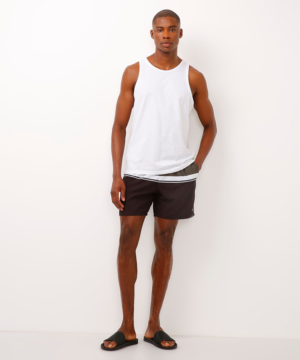 short com cós elástico listrado verde militar