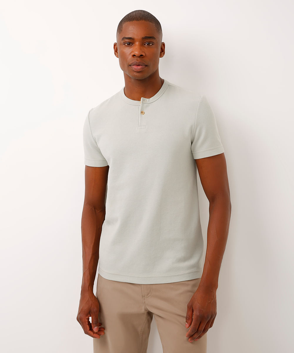 camiseta de algodão texturizada manga curta verde