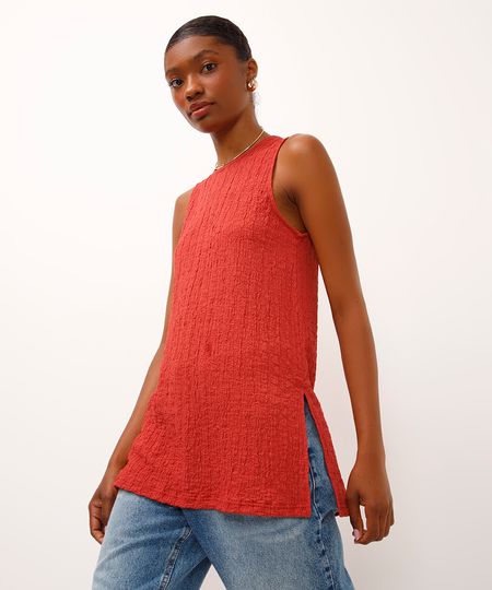 túnica decote redondo texturizada laranja PP túnica decote redondo texturizada laranja PP