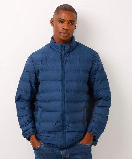 jaqueta puffer bolso com zíper azul M