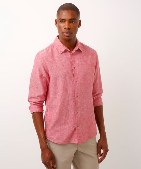 camisa de linho e algodão manga longa verde médio - rosa P camisa de linho e algodão manga longa verde médio - rosa P