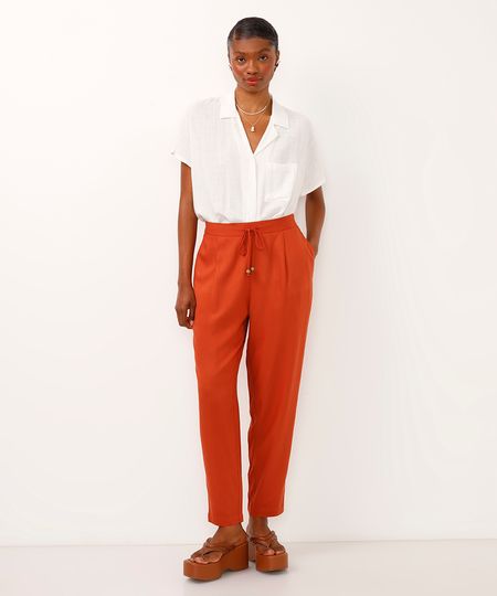 calça jogger de viscose com pregas laranja 40