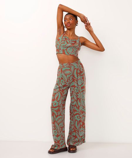 calça pantalona de viscose arabesco laranja 46