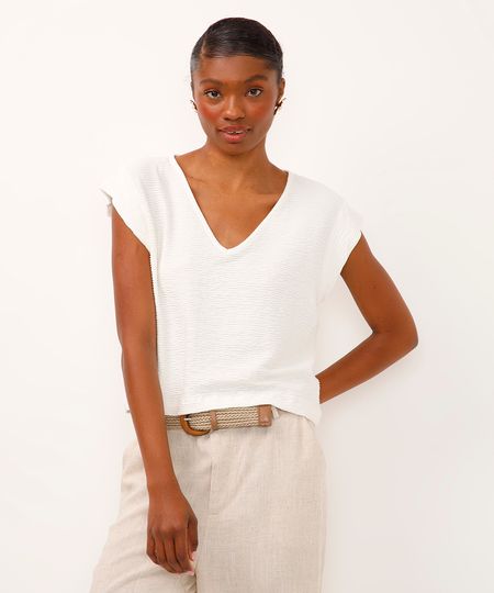 blusa texturizada decote v muscle tee off white PP blusa texturizada decote v muscle tee off white PP