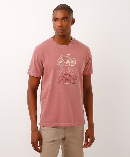 camiseta de algodão estonada bicicleta rosa P