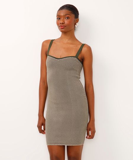 vestido curto de tricot alça fina listrado verde P