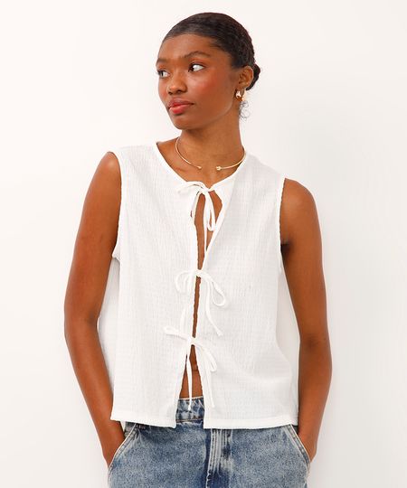 regata com amarração off white G regata com amarração off white G