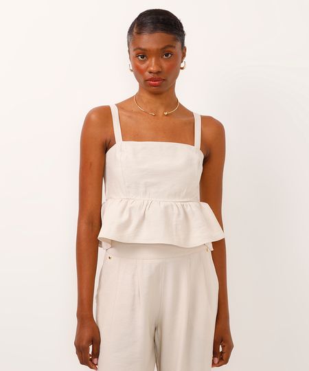 cropped de viscose com babados bege G