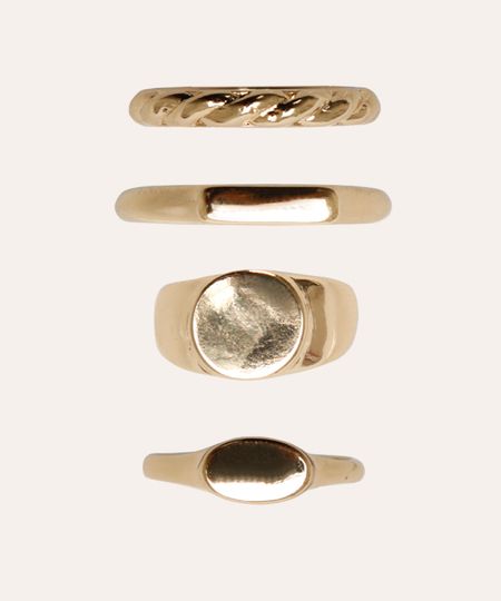 kit de 4 anéis geométricos dourado P