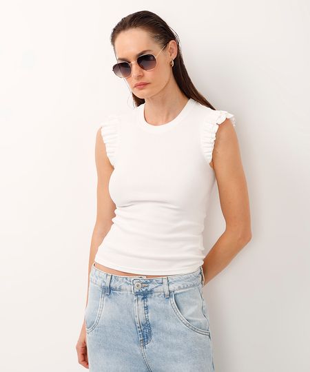 regata de algodão com babados off white PP