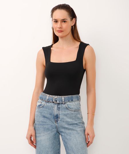 body de poliamida decote quadrado preto P