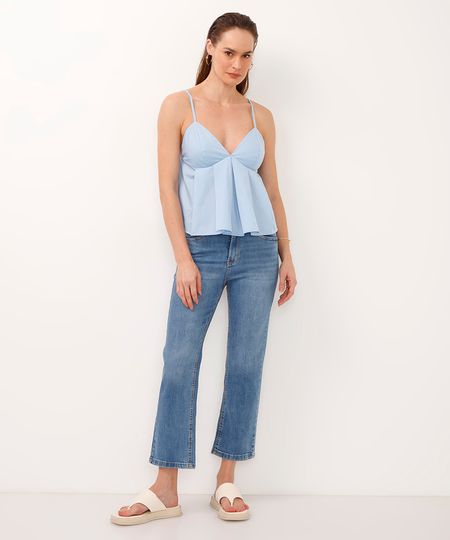calça boot cut cropped jeans cintura alta azul 36