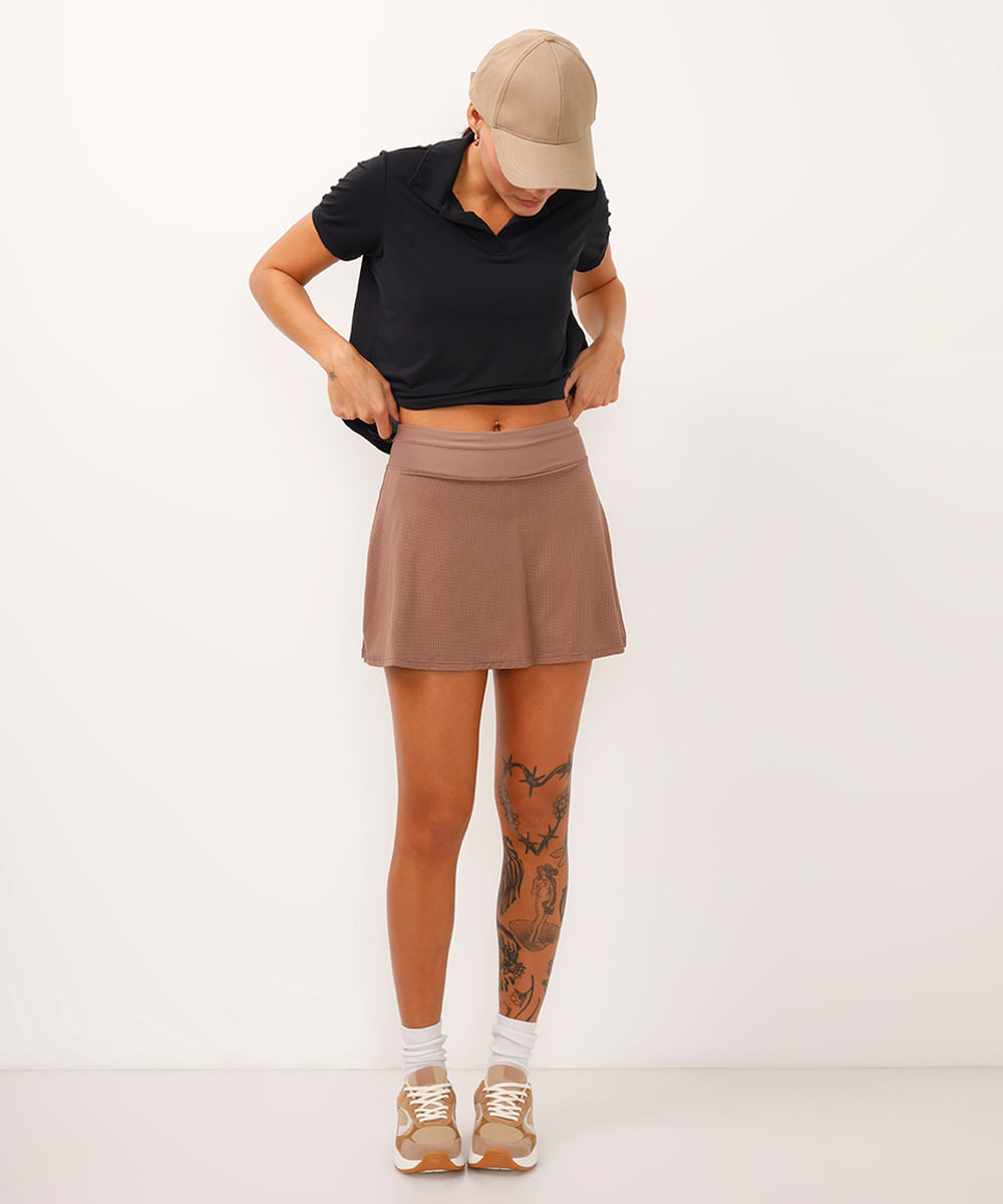 short saia com bolso esportiva ace marrom