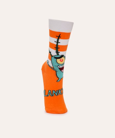 meia cano longo plankton bob esponja laranja 41-43
