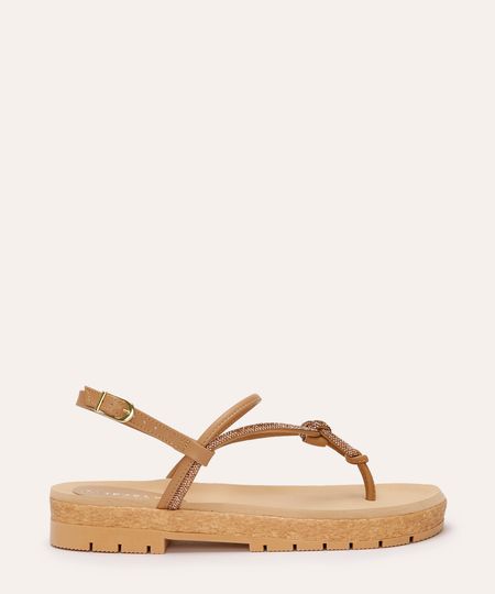 sandália flatform tira de strass oneself bege 38 sandália flatform tira de strass oneself bege 38