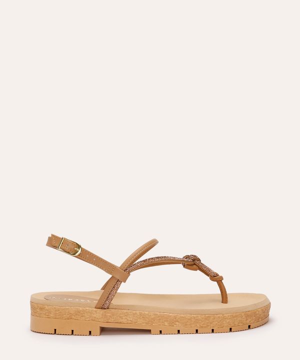 sandália flatform tira de strass oneself bege 34