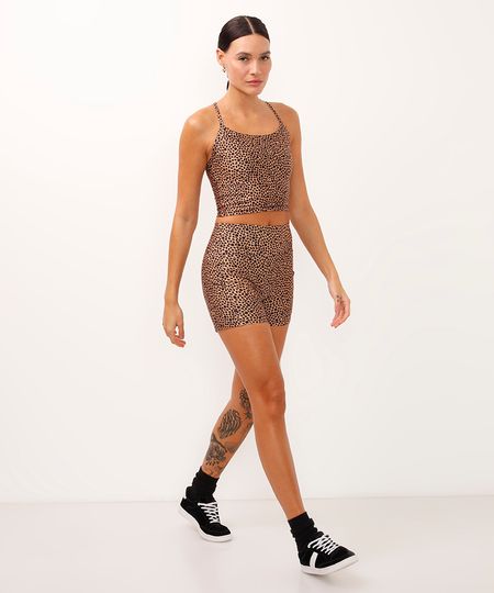 short cós largo com bolsos animal print esportivo ace marrom P