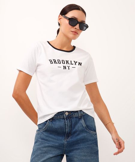 camiseta de algodão manga curta brooklyn off white P