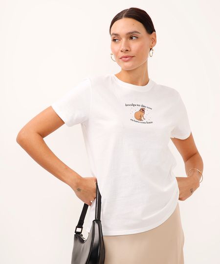 camiseta de algodão desculpa ter dito isso eu estava com fome off white P