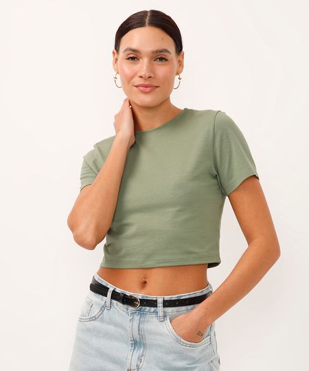 blusa baby look de algodão peruano verde GG
