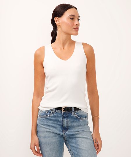 regata de tricot decote v off white G