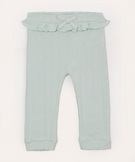 calça infantil texturizada cós com babado verde 3-6