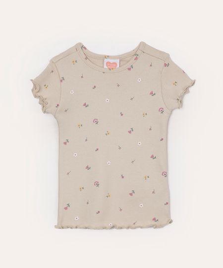 blusa infantil de algodão floral fru fru bege 2