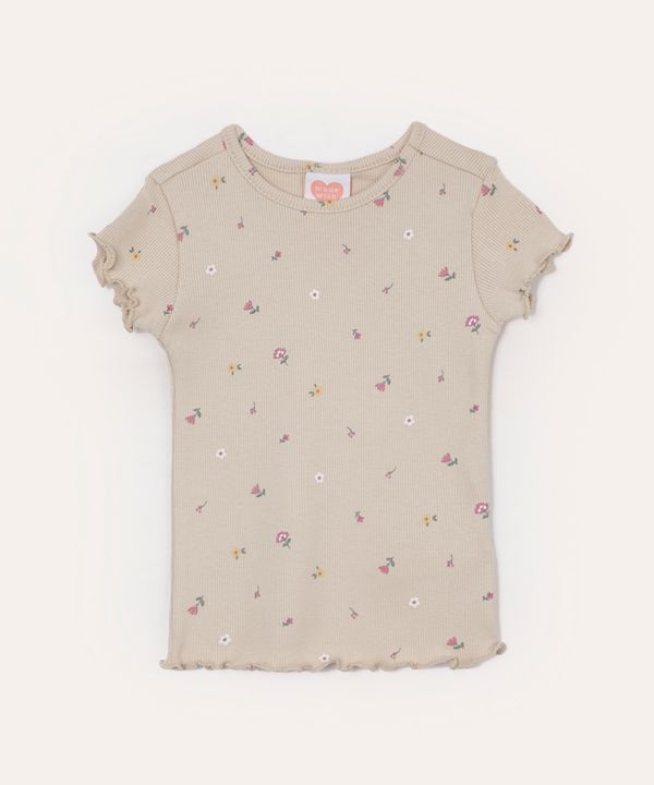 blusa infantil de algodão floral fru fru bege 1