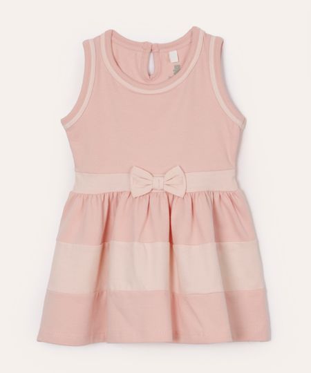 vestido infantil de algodão listrado rosa 6-9