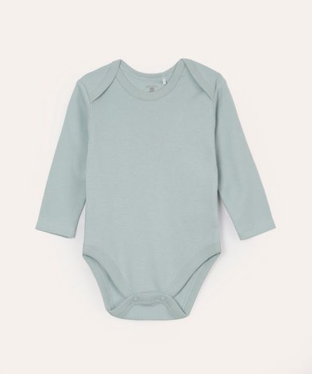 body infantil de algodão manga longa verde 6-9