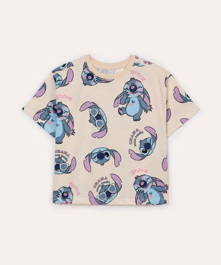 blusa de algodão infantil stitch manga curta bege 4 blusa de algodão infantil stitch manga curta bege 4