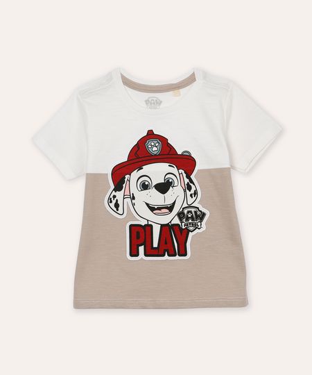 camiseta de algodão infantil marshall patrulha canina bege 1 camiseta de algodão infantil marshall patrulha canina bege 1