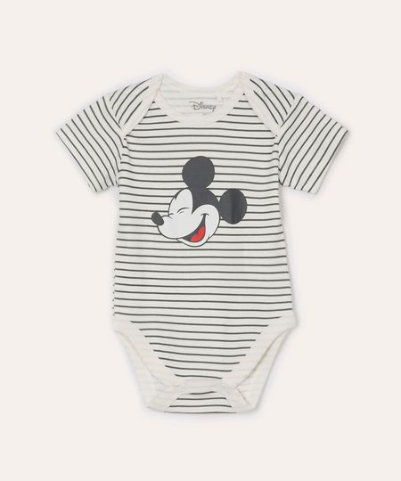 body infantil listrado mickey manga curta off white 6-9